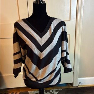 Premise Black and Gray Chevron V-Neck Sweater
